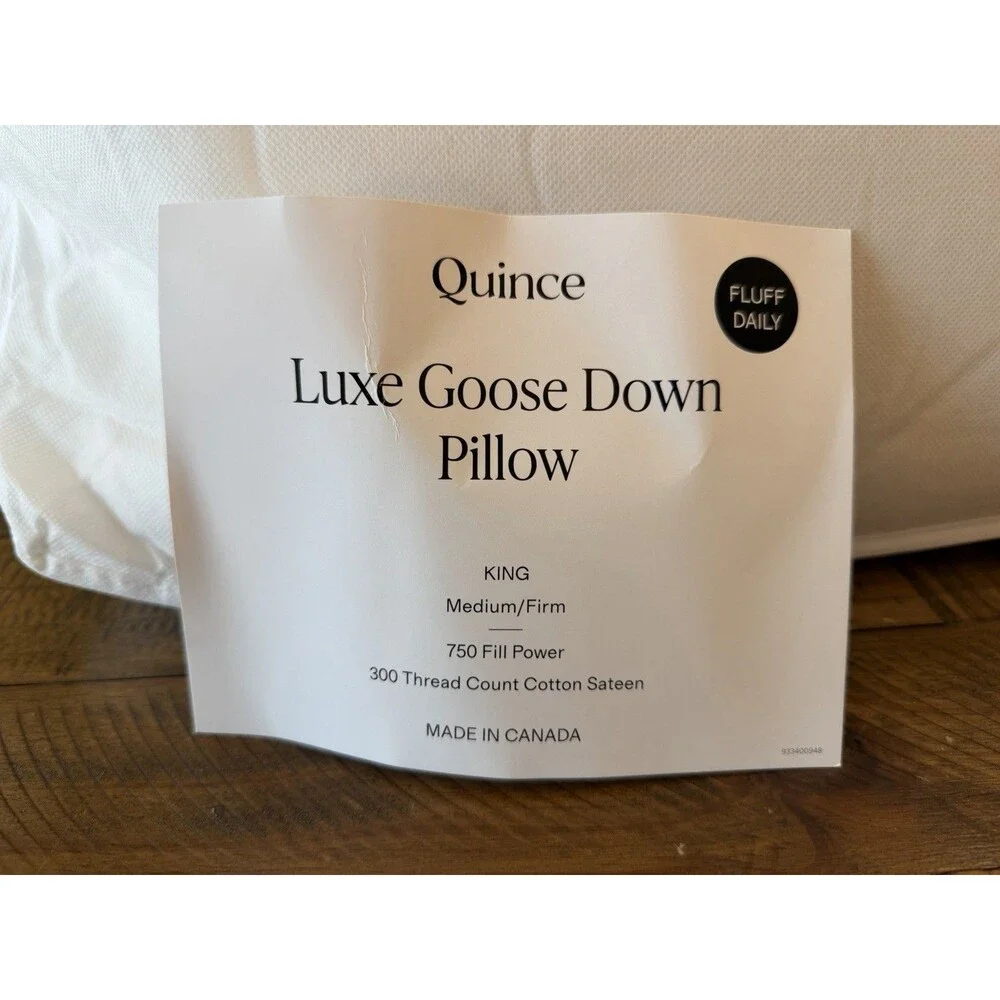 NWT Quince Luxe Goose Down Pillow King Medium / Firm $234 Retail